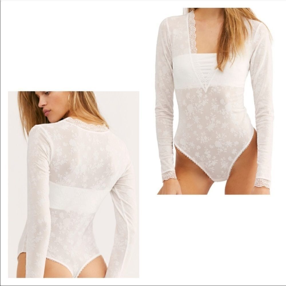 Free People Babes & Bandeaus White Lace Bodysuit